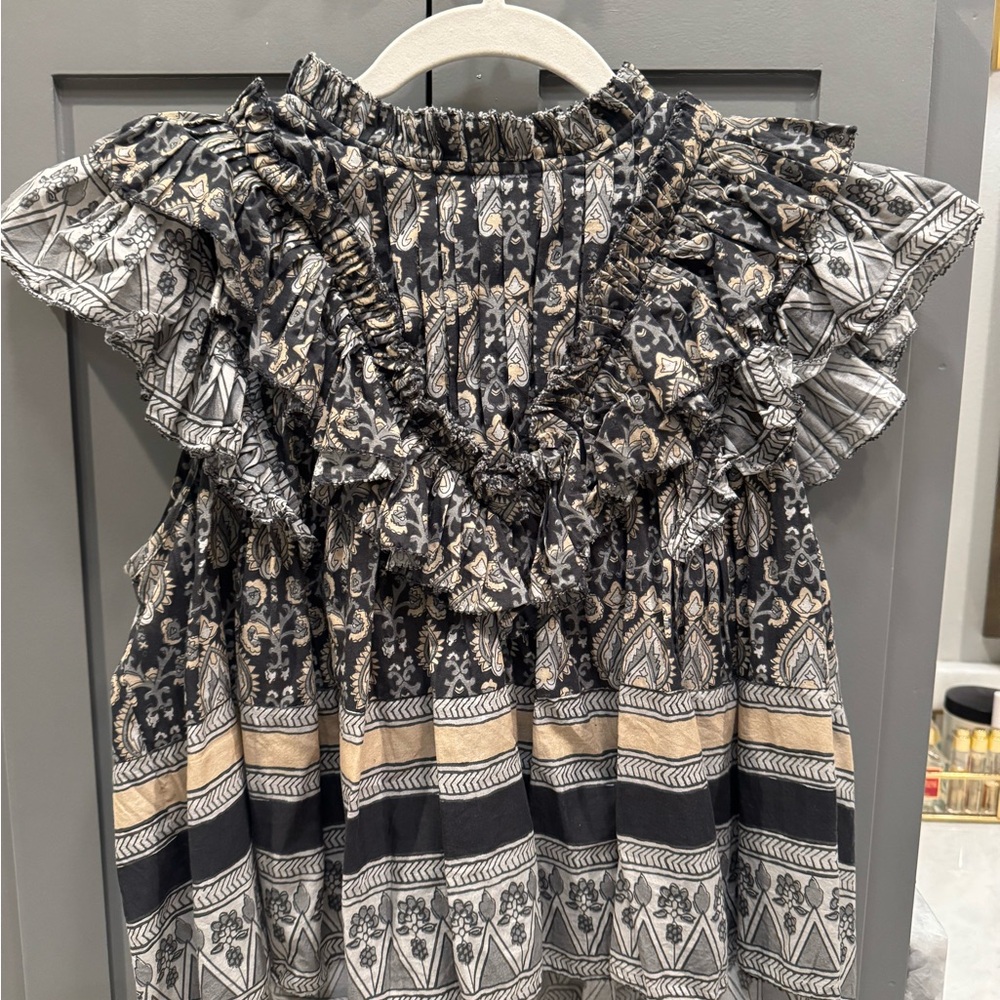 Sea New York Black and Cream Ruffled Blouse
